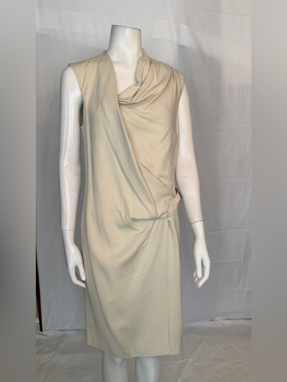Helmut Lang Cream Draped Sleeveless Dress